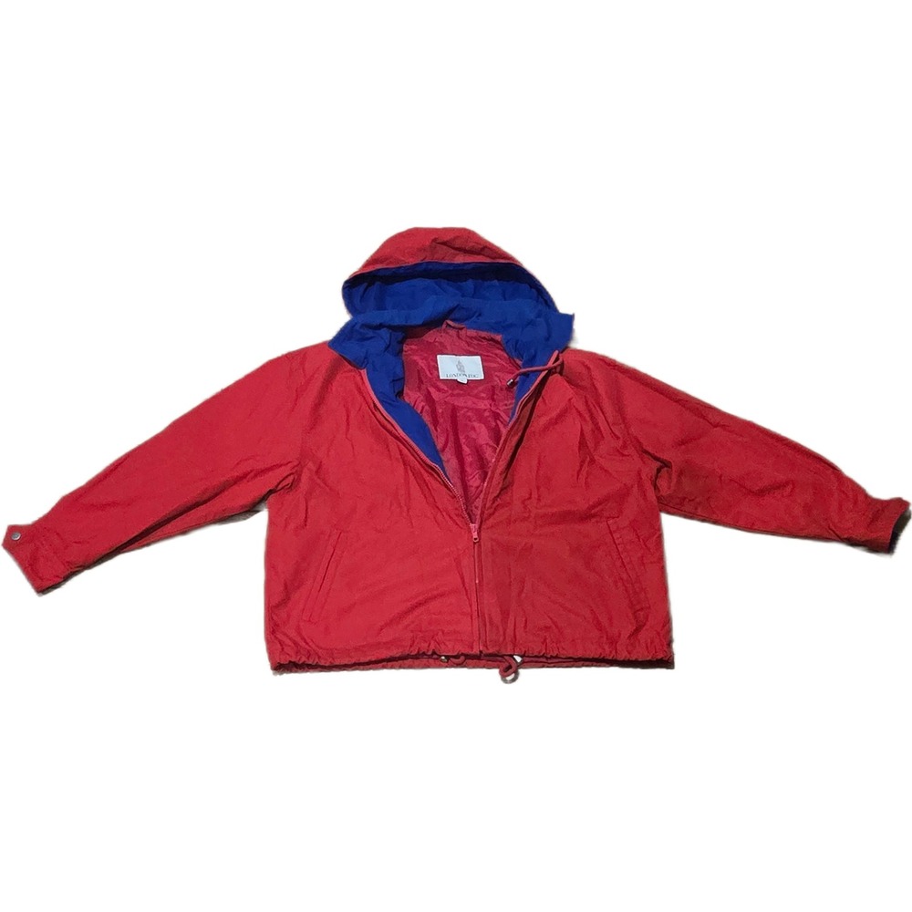London Fog Vintage Hooded Windbreaker Jacket Red Blue Mens Small Full Zip Light